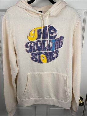 The Rolling Stones Cream Hoodie with Retro Navy & Yellow Logo